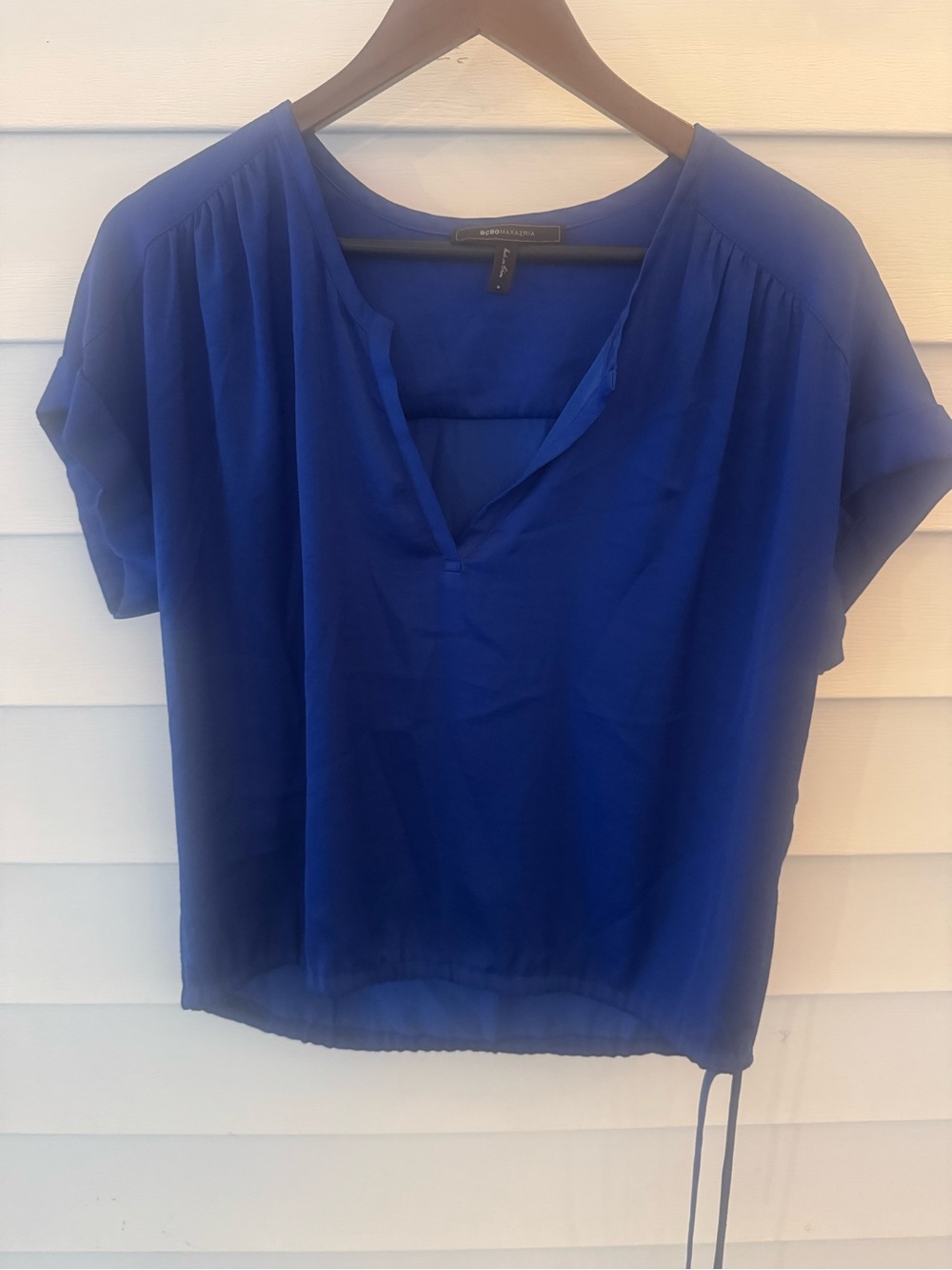 BCBGMaxAzria Short Sleeve Split-Neck Blouse - Royal Blue